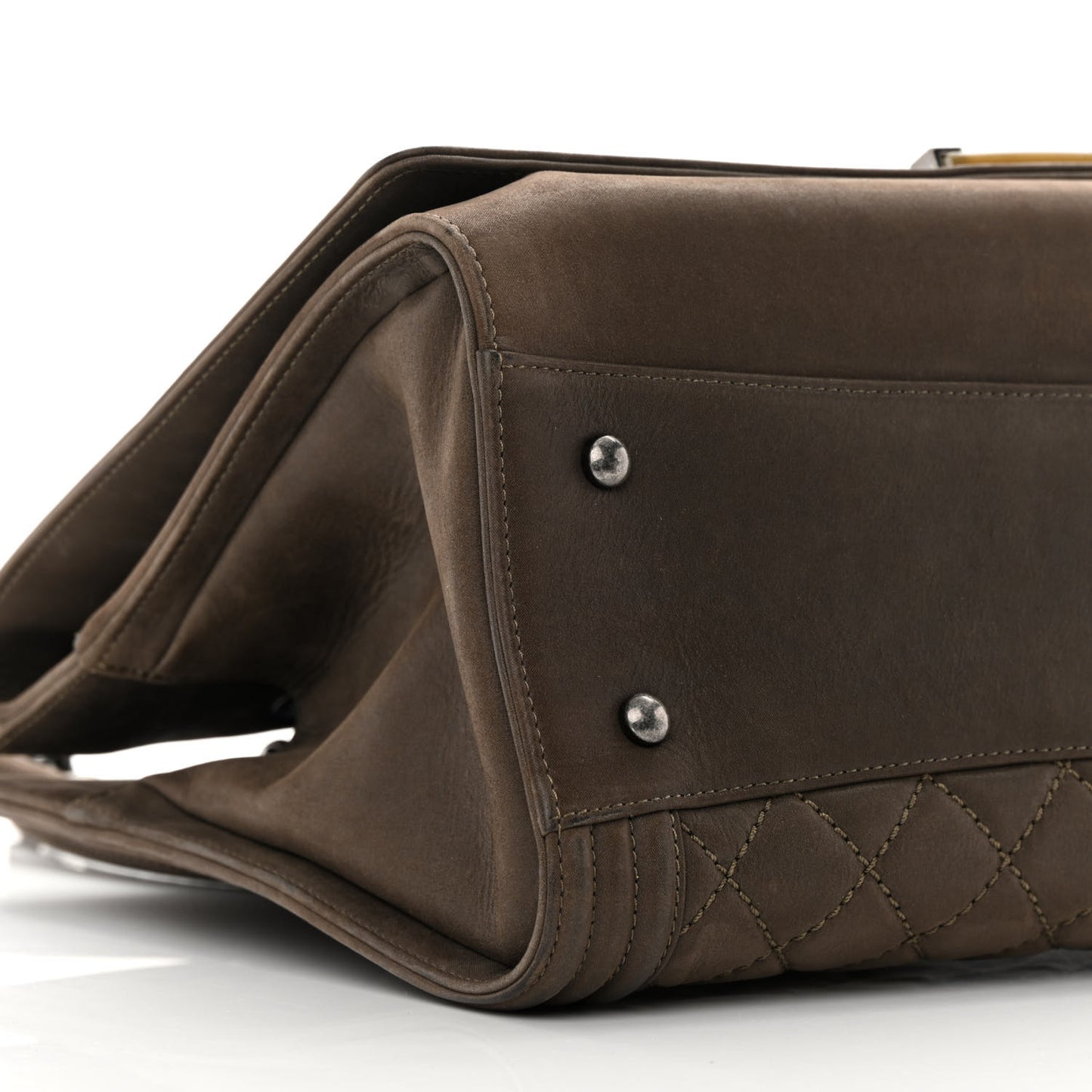 Iridescent Calfskin Stitched Large Boy Shopping Tote Dark Khaki
