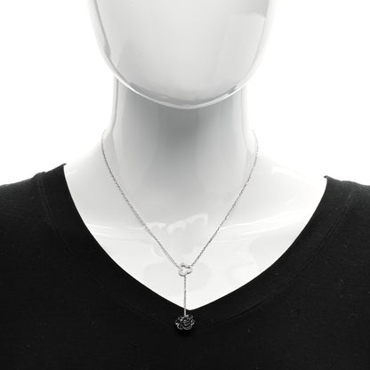 Chanel 18K White Gold Diamond Black Onyx Camelia Sculpte Drop Pendant Necklace 2 of 5