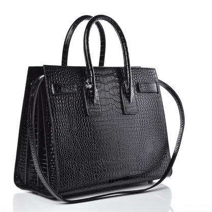 Saint Laurent Calfskin Crocodile Embossed Small Sac de Jour Black 3 of 10