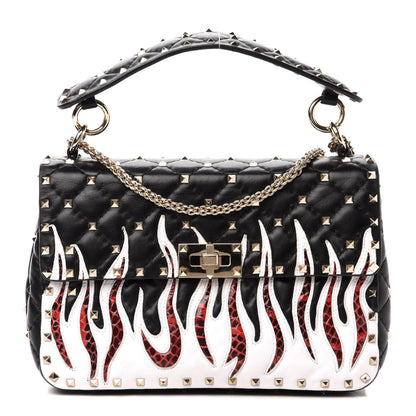 Valentino Garavani Lambskin Ayers Flames Medium Rockstud Spike Shoulder Bag Black 1 of 14
