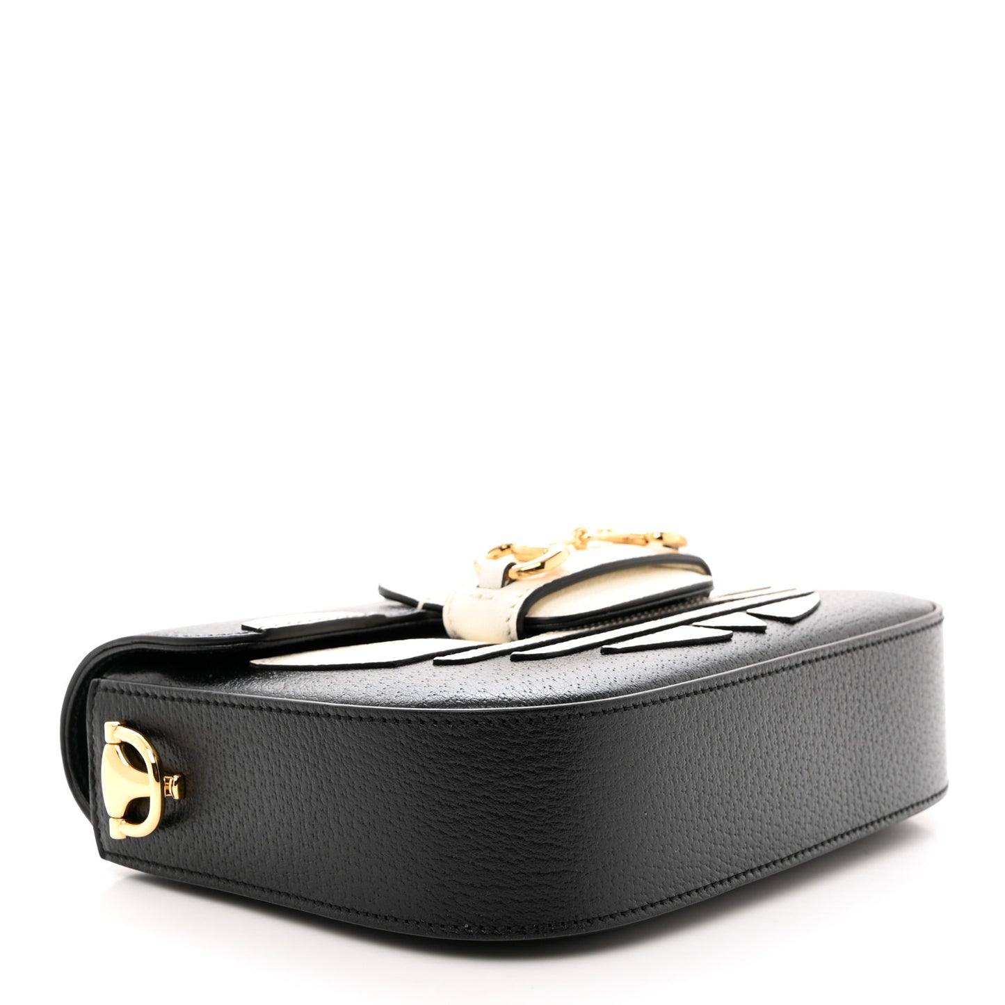 X ADIDAS Textured Dollar Calfskin Web Trefoil Mini Horsebit 1955 Shoulder Bag Black Off White