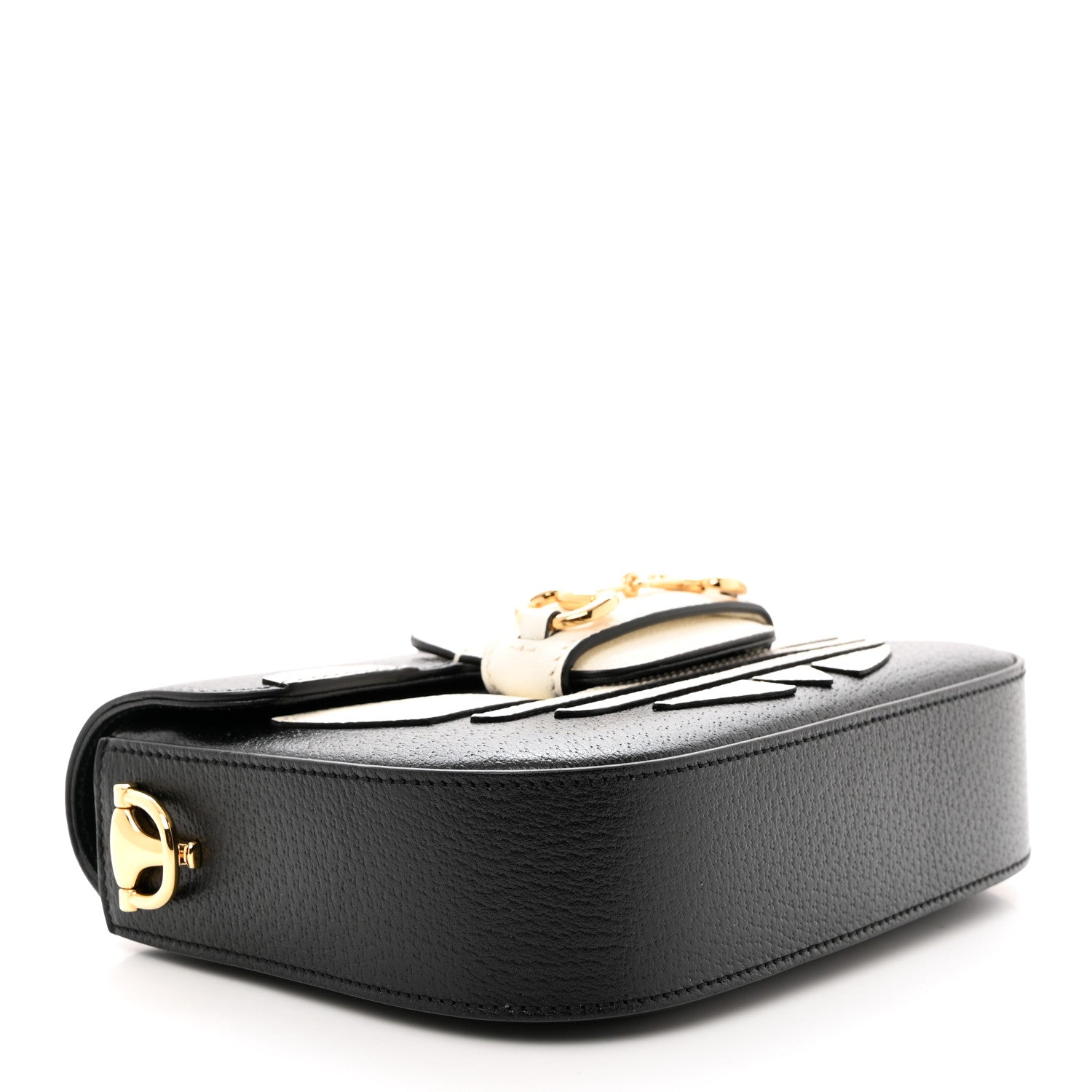 Gucci X ADIDAS Textured Dollar Calfskin Web Trefoil Mini Horsebit 1955 Shoulder Bag Black Off White 2 of 11