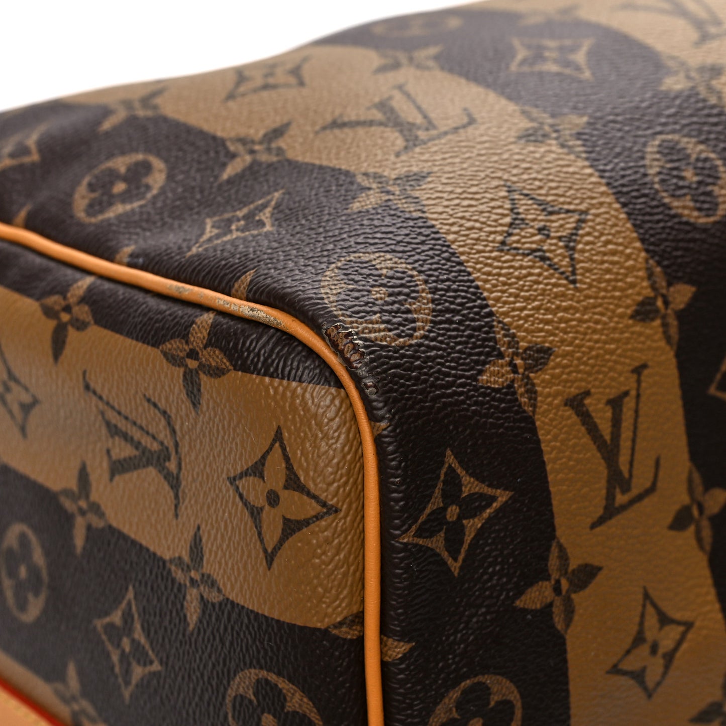 X NIGO Reverse Monogram Stripe Keepall Bandouliere 50 Brown