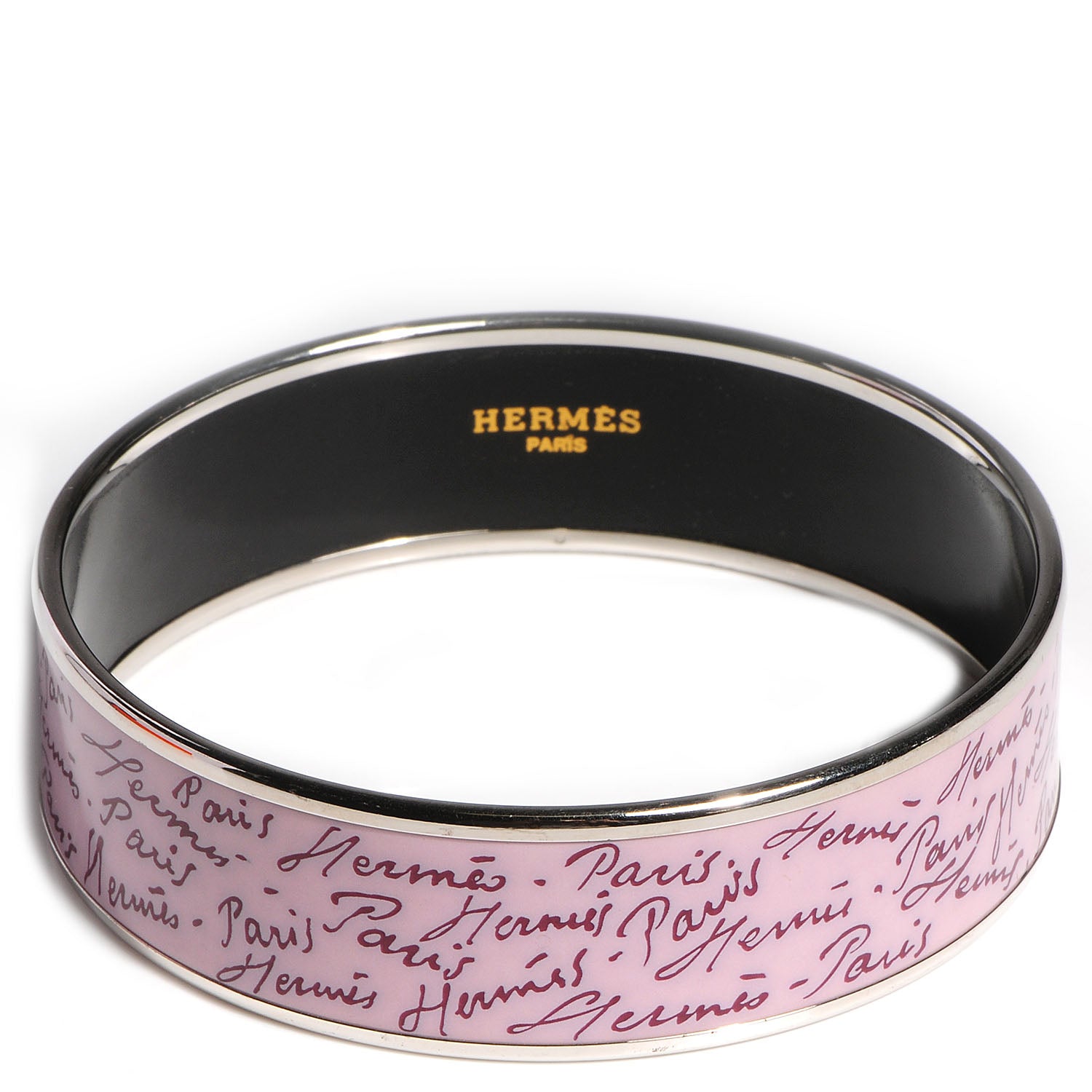 Hermes Enamel Printed Handwriting Wide Bracelet Purple 70 1 of 6