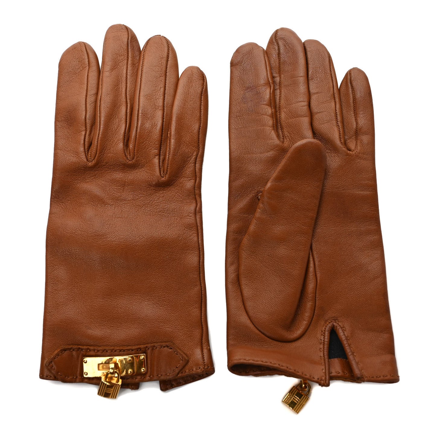 Lambskin Soya Kelly Lock Gloves 7 Gold