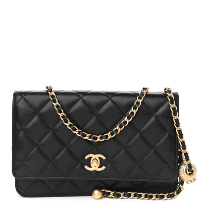 Chanel Lambskin Quilted CC Pearl Crush Wallet on Chain WOC Black 1 of 10