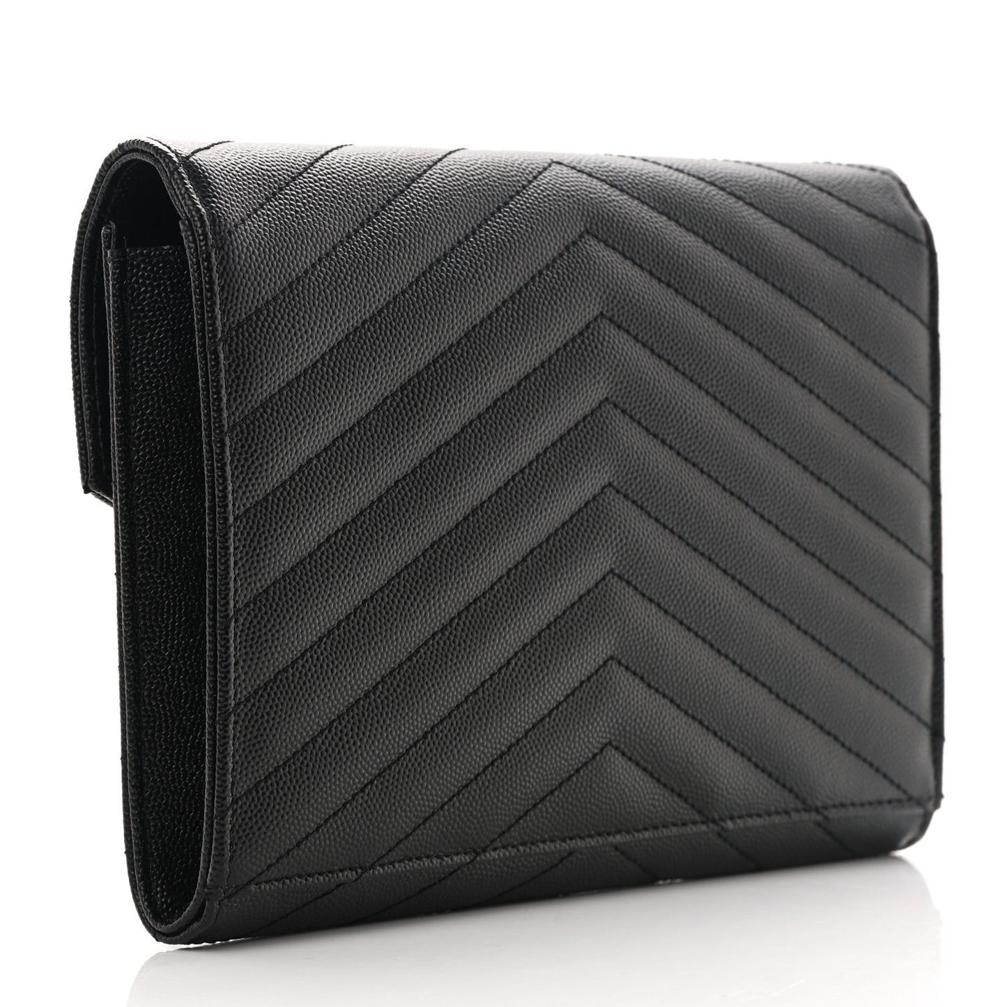 Grain De Poudre Matelasse Chevron Monogram Envelope Clutch Black