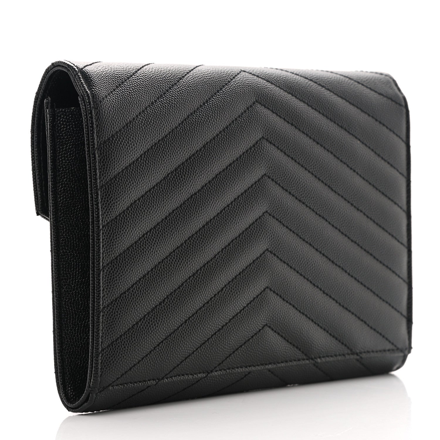Saint Laurent Grain De Poudre Matelasse Chevron Monogram Envelope Clutch Black 3 of 7