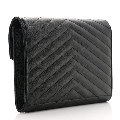 Saint Laurent Grain De Poudre Matelasse Chevron Monogram Envelope Clutch Black 3 of 7