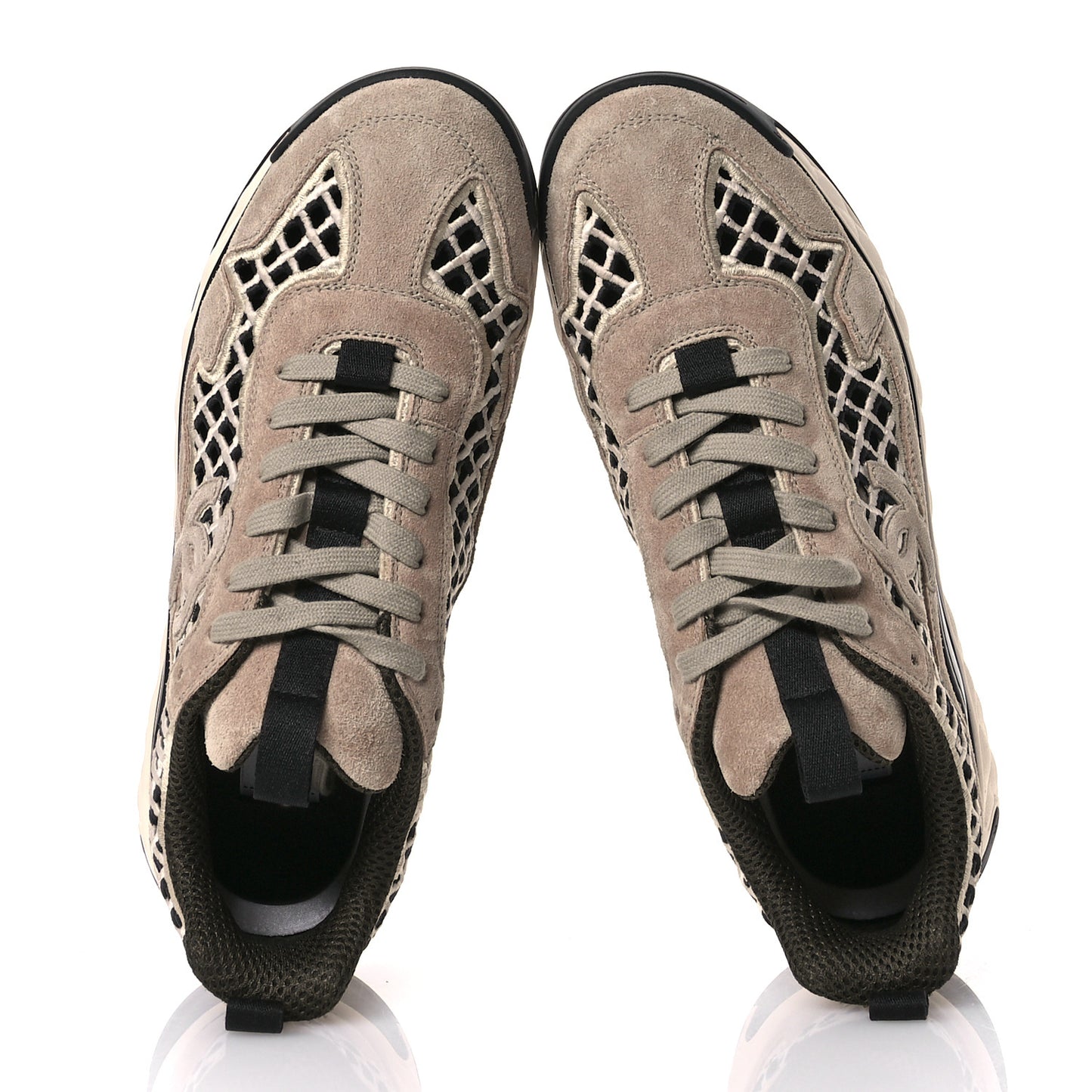 Suede Calfskin Embroidered CC Sneakers 41 Beige Black
