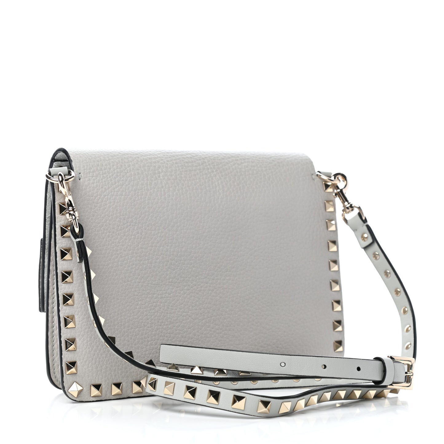 Pebbled Calfskin Rockstud Side Slip Crossbody Pastel Grey