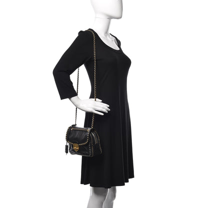 Prada Glace Calf Studded Pushlock Chain Shoulder Bag Black 2 of 11