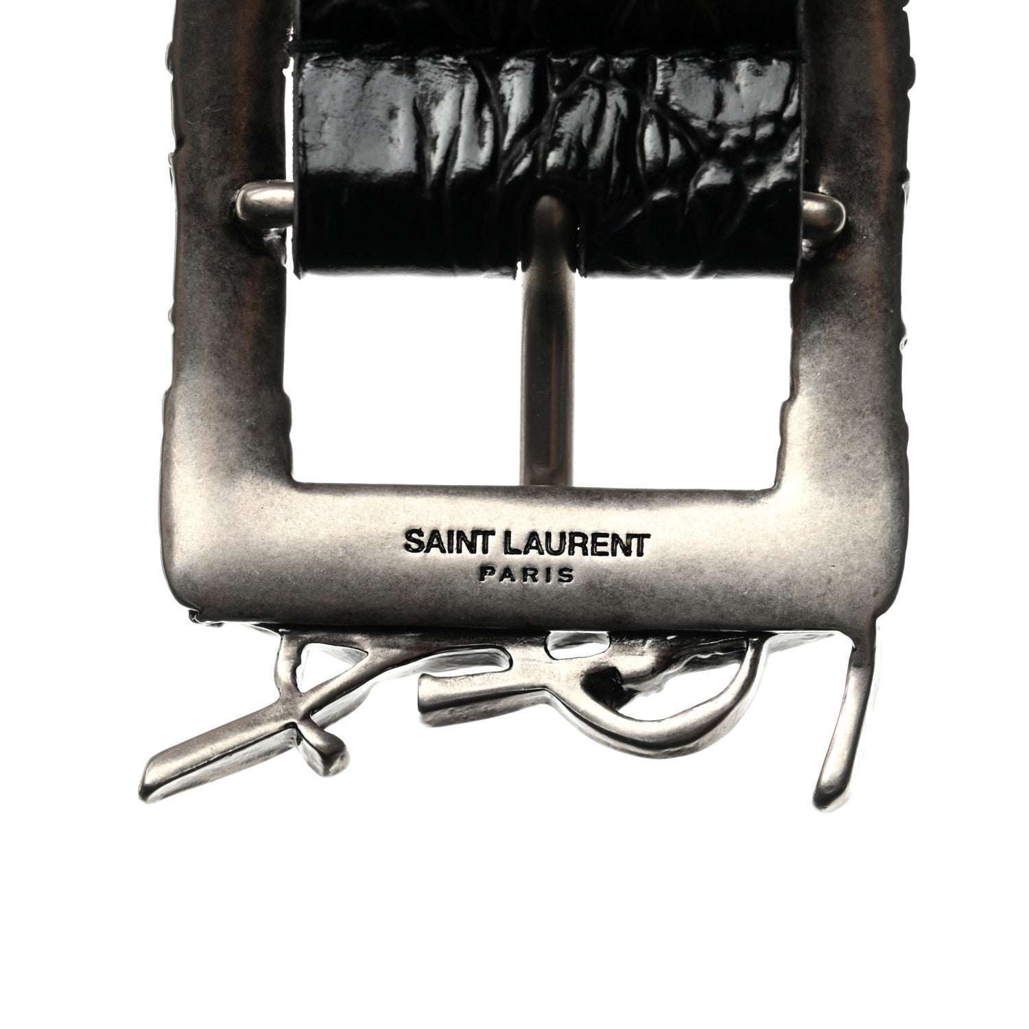Saint Laurent Calfskin Embossed Monogram Celtique Belt 85 34 Black 7 of 9