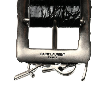 Saint Laurent Calfskin Embossed Monogram Celtique Belt 85 34 Black 7 of 9