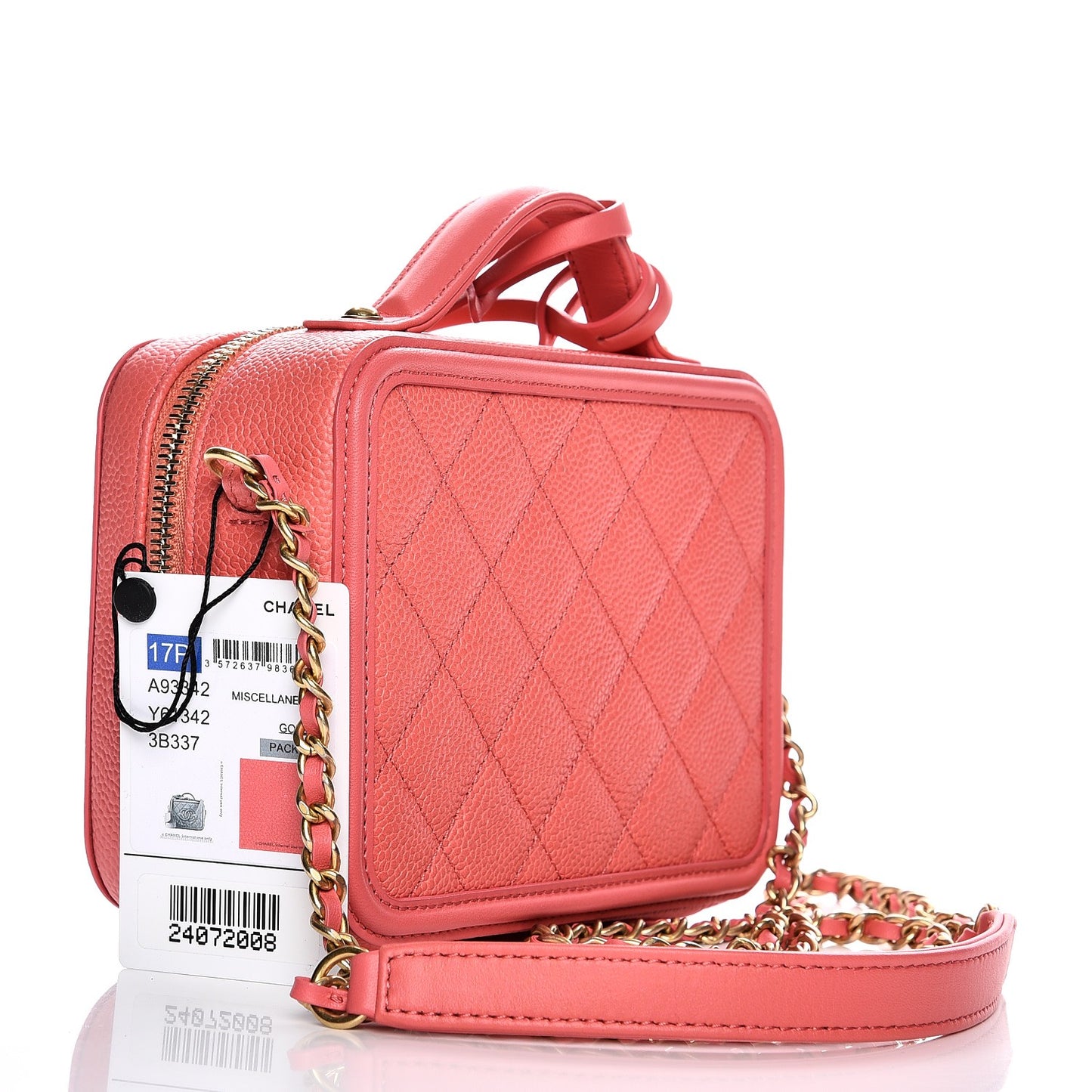 Caviar Quilted Small CC Filigree Vanity Case Coral