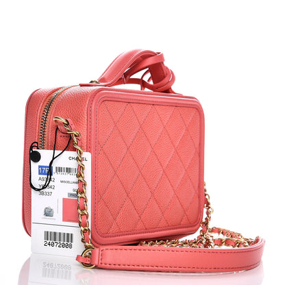Chanel Caviar Quilted Small CC Filigree Vanity Case Coral 4 of 9