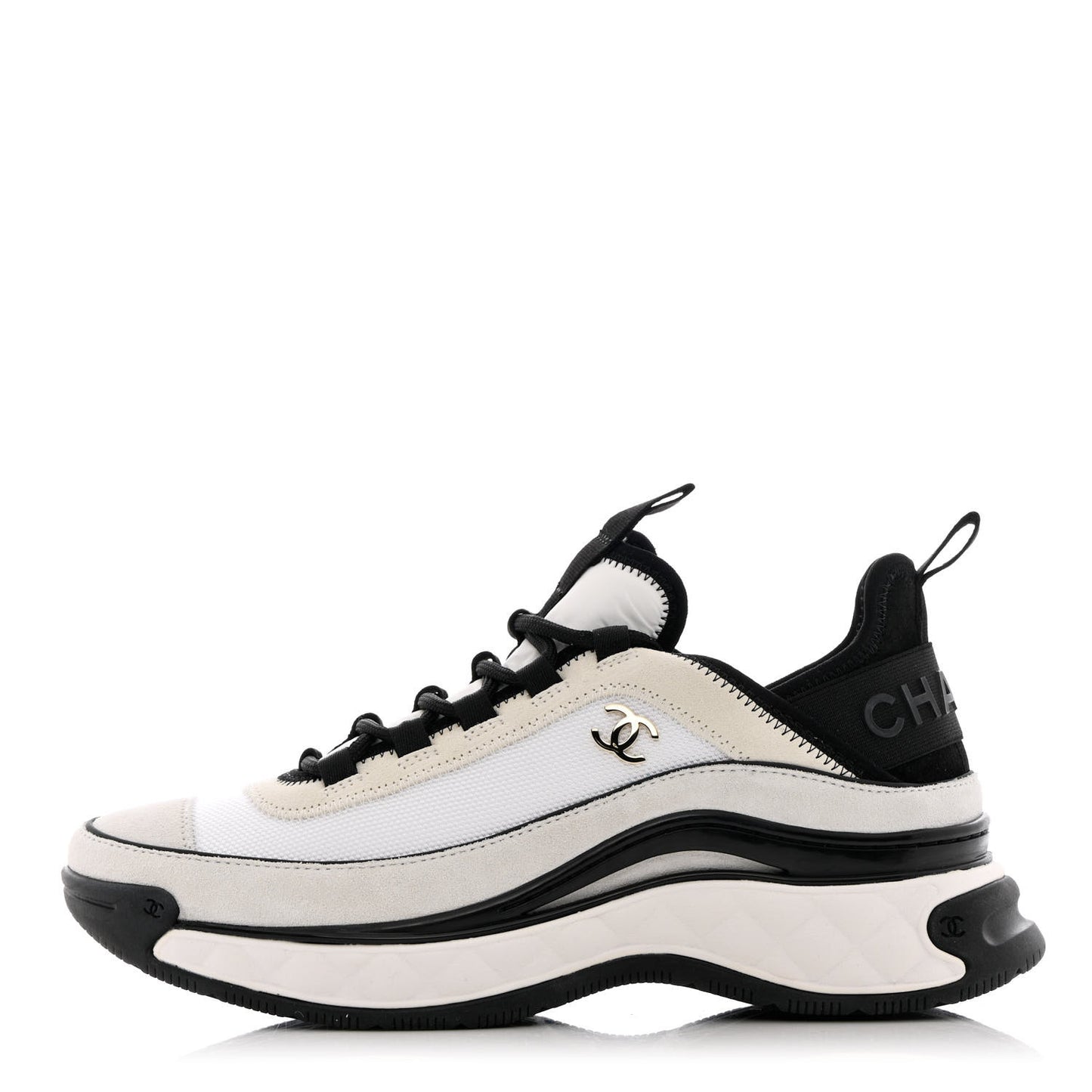 Velvet Calfskin Mixed Fibers CC Sneakers 37.5 Ivory Black