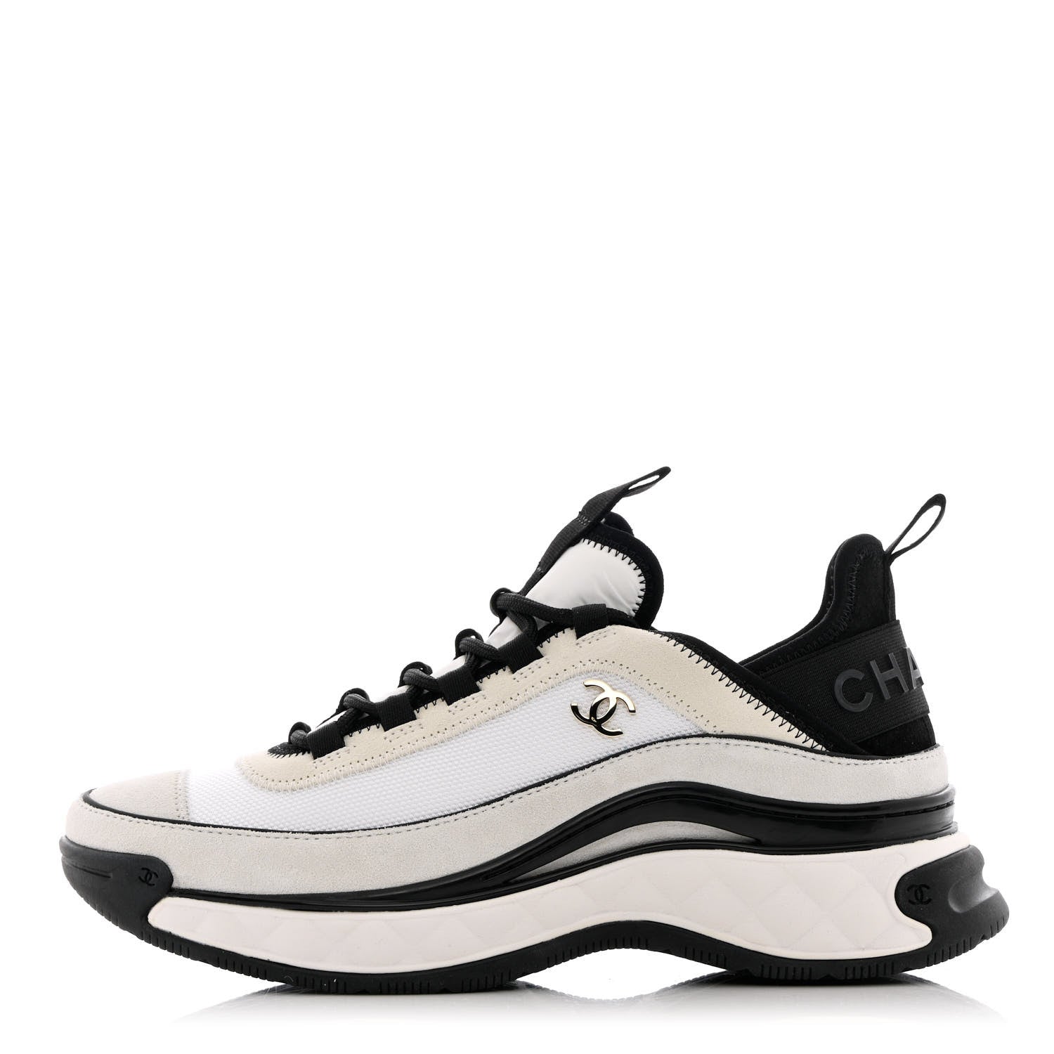 Chanel Velvet Calfskin Mixed Fibers CC Sneakers 37.5 Ivory Black 1 of 11