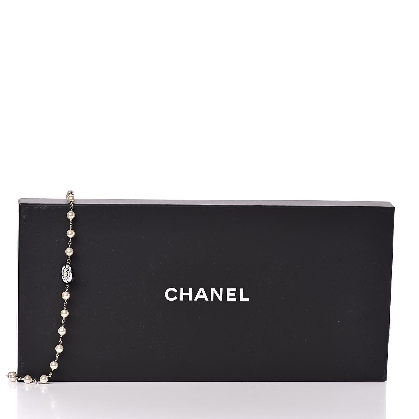 Resin Pearl Camellia CC Long Necklace Gold Pearly White