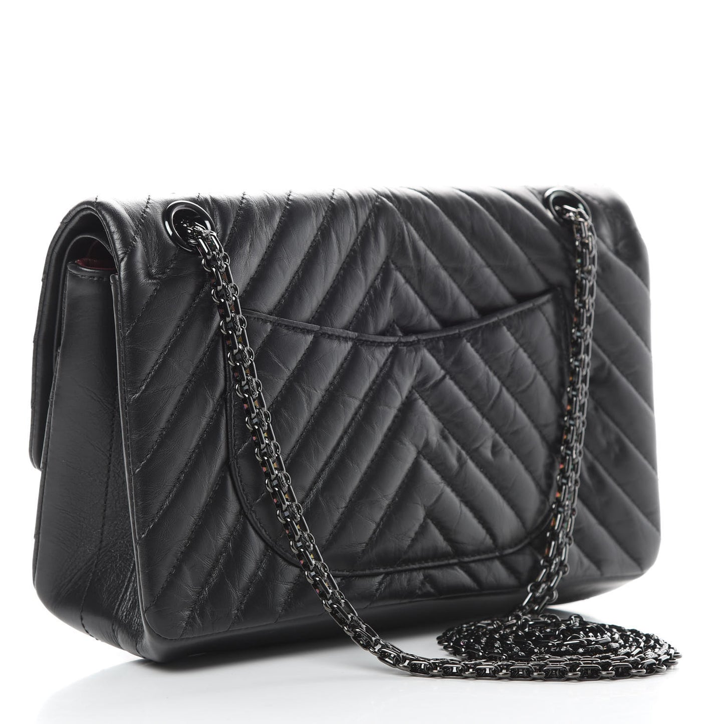 Aged Calfskin Chevron Quilted 2.55 Reissue 225 Flap So Black