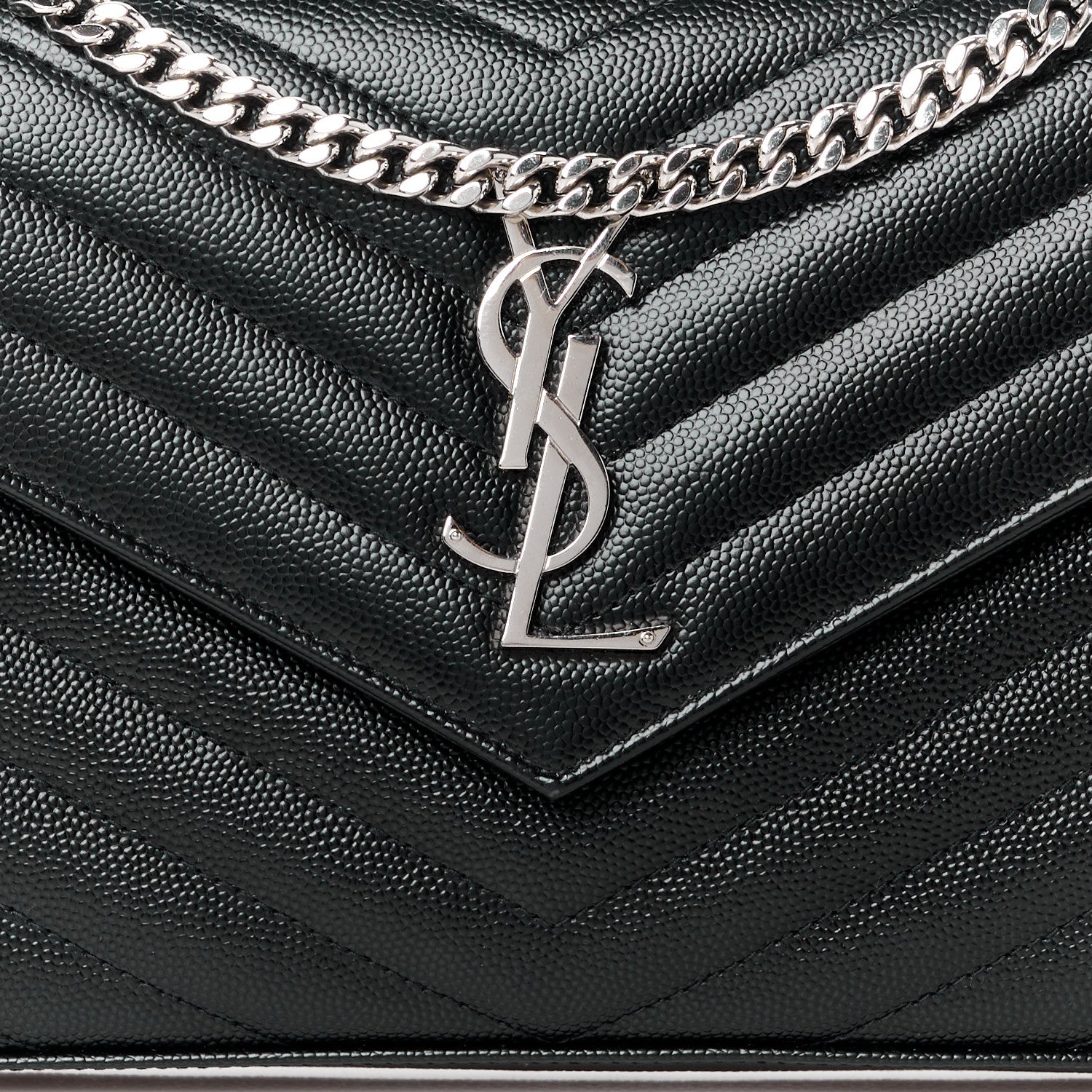 Saint Laurent Grain De Poudre Matelasse Chevron Monogram Chain Wallet Black 7 of 11