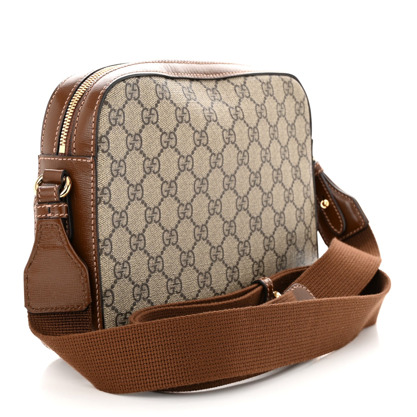 GG Supreme Monogram Azalea Calfskin Retro Interlocking G Messenger Shoulder Bag Beige Ebony Brown Sugar