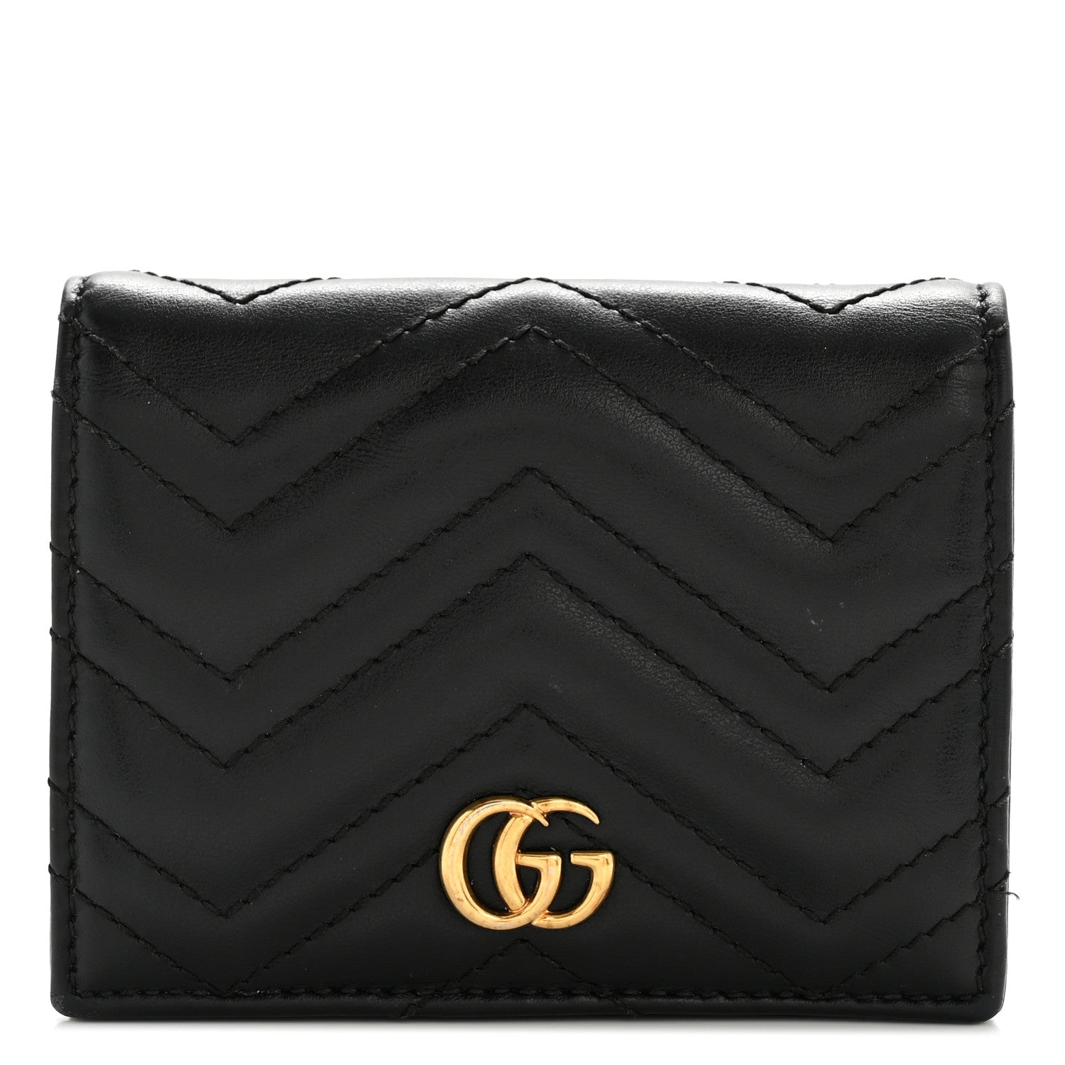 Gucci Calfskin Matelasse GG Marmont Card Case Wallet Black 1 of 11