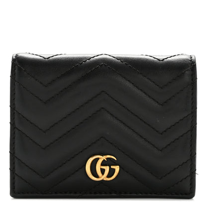 Gucci Calfskin Matelasse GG Marmont Card Case Wallet Black 1 of 11