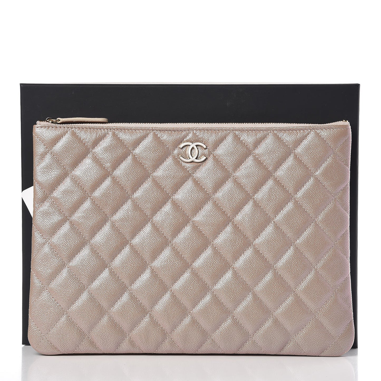 Iridescent Caviar Quilted Medium Cosmetic Case Beige
