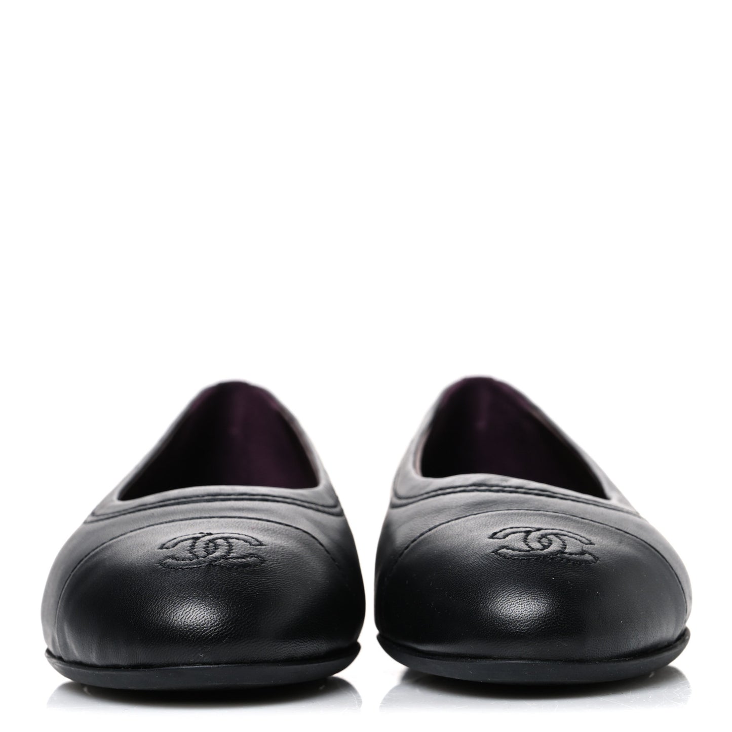 Lambskin Cap Toe CC Uniform Ballerina Flats 36.5 Black