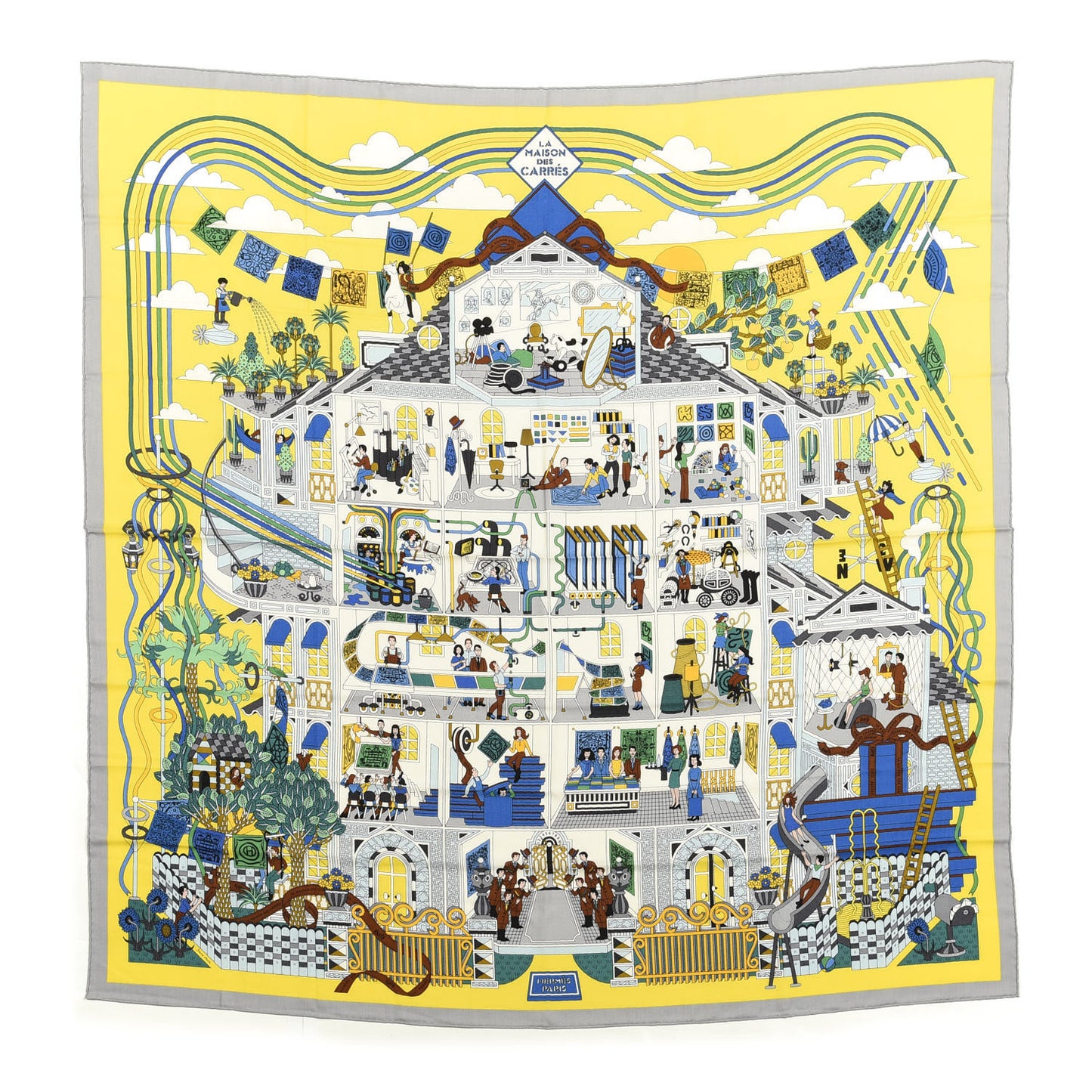 Cashmere Silk La Maison des Carres Shawl 140 Jaune Vif Bleu Vert