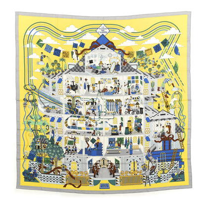 Hermes Cashmere Silk La Maison des Carres Shawl 140 Jaune Vif Bleu Vert 1 of 3