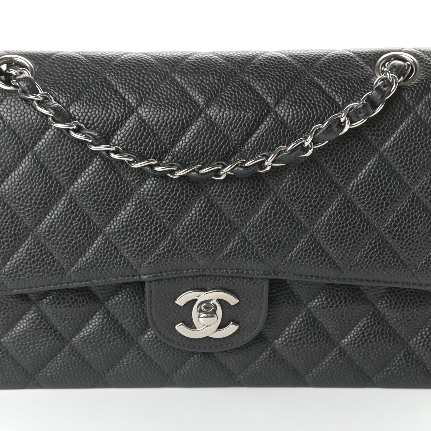 Caviar Quilted Medium Double Flap Black