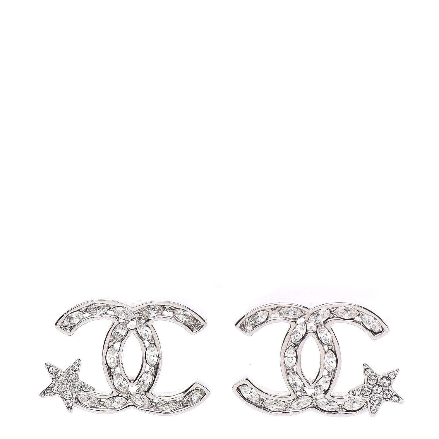 Chanel Crystal CC Starfall Earrings Silver 1 of 5