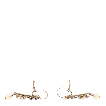 Chanel CC Crystal Pearl Bow Drop Clip On Earrings Gold 3 of 4