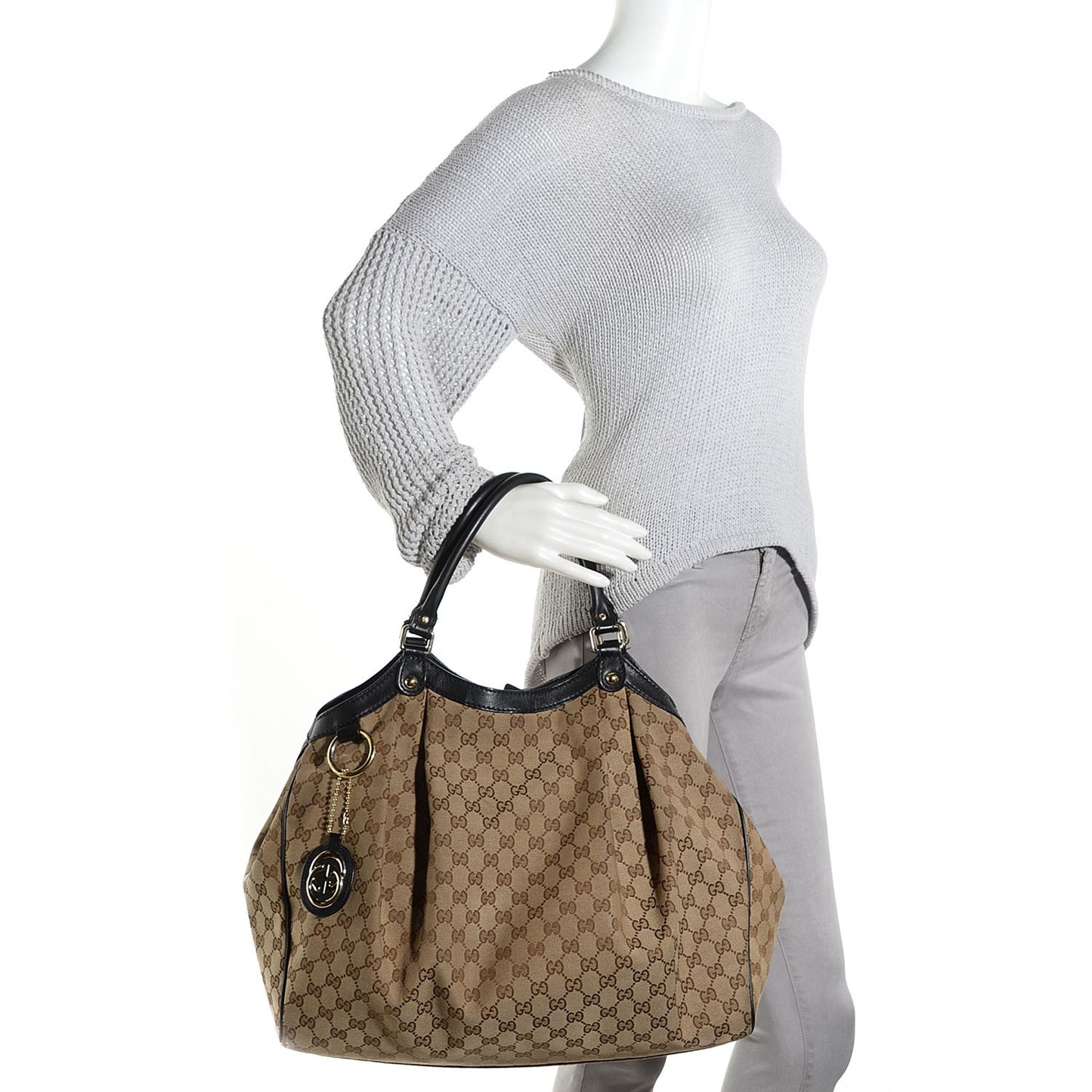 Monogram Large Sukey Tote Beige Ebony Black