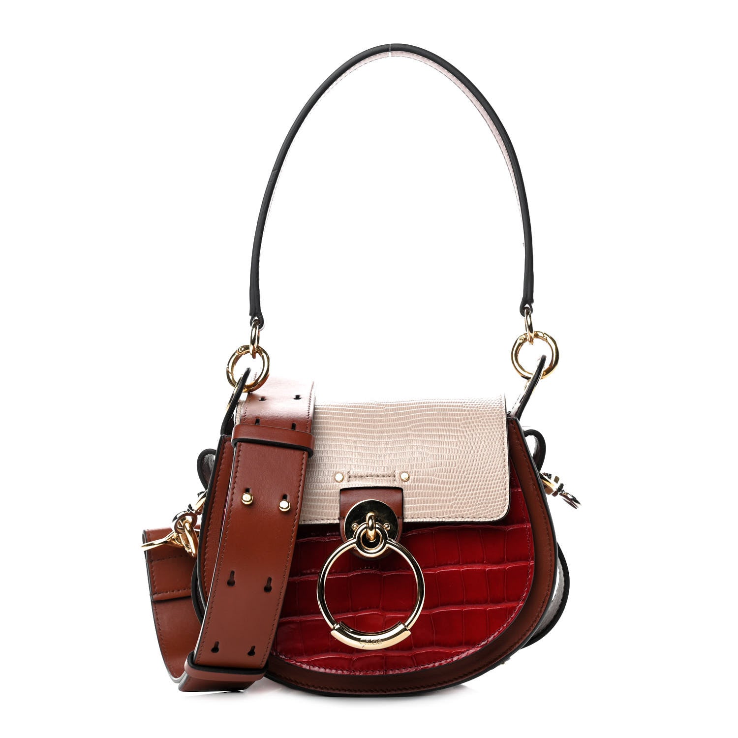Chloe Calfskin Crocodile Embossed Small Tess Bag Pink Red 1 of 10