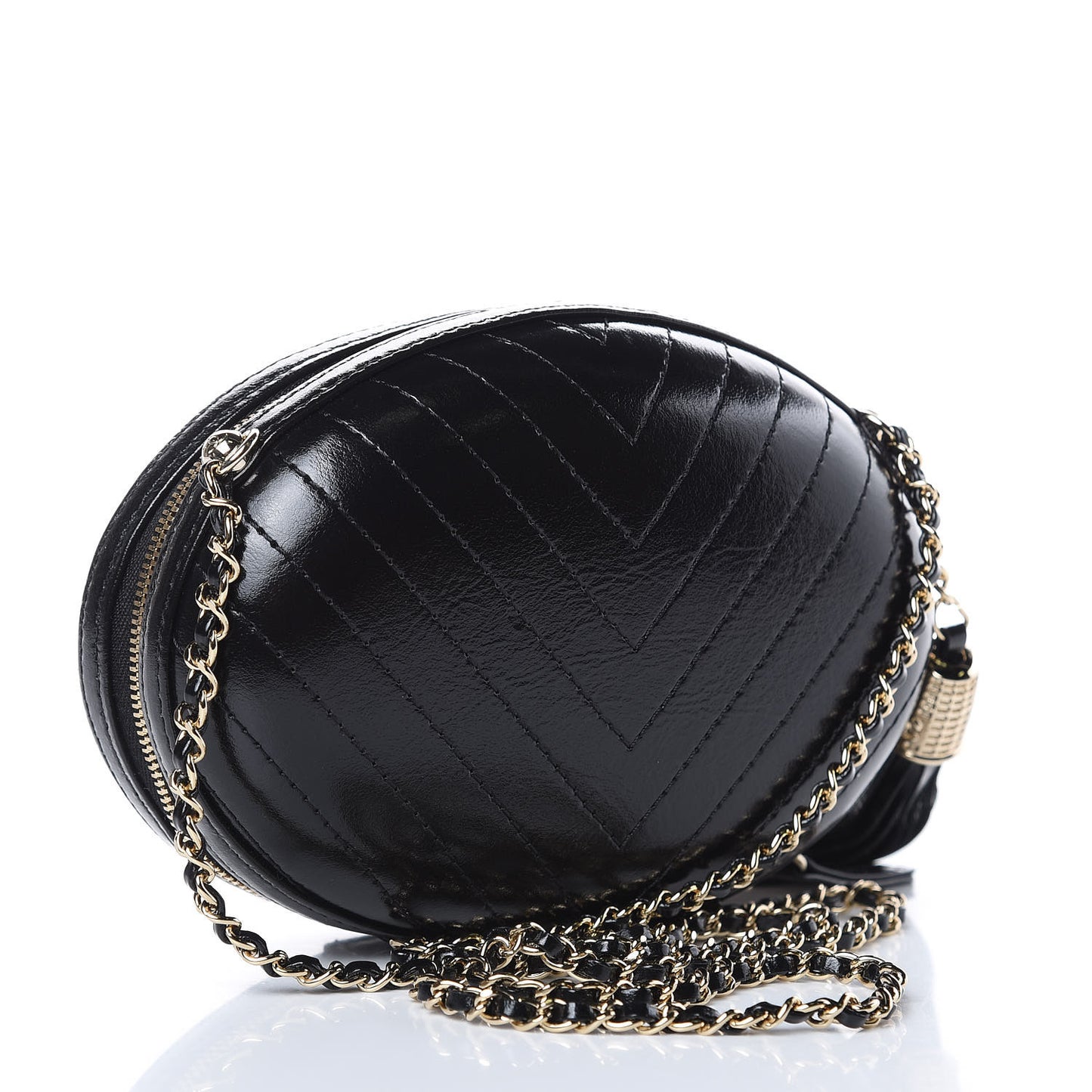 Lambskin Embroidered Chevron Quilted La Pausa Tassel Clutch Black