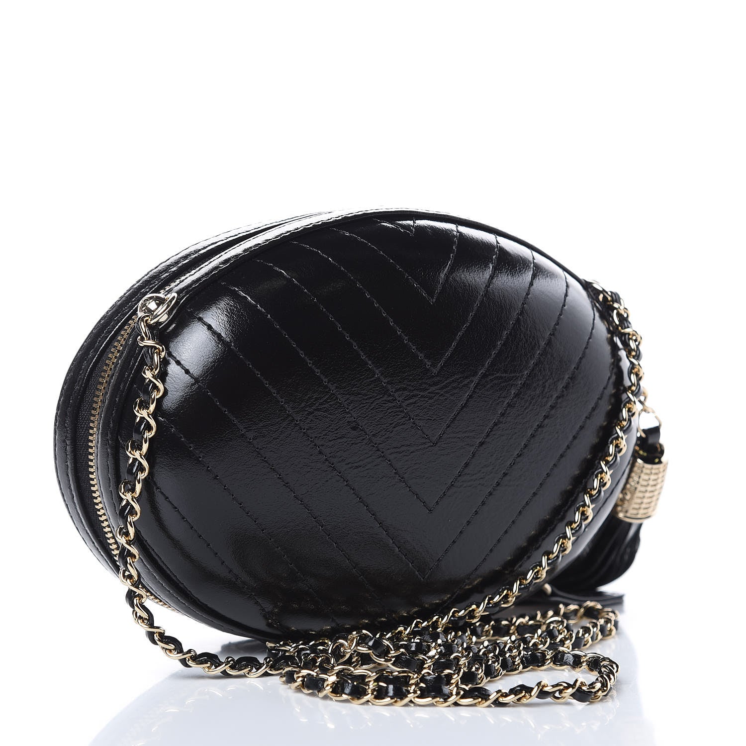 Chanel Lambskin Embroidered Chevron Quilted La Pausa Tassel Clutch Black 3 of 9