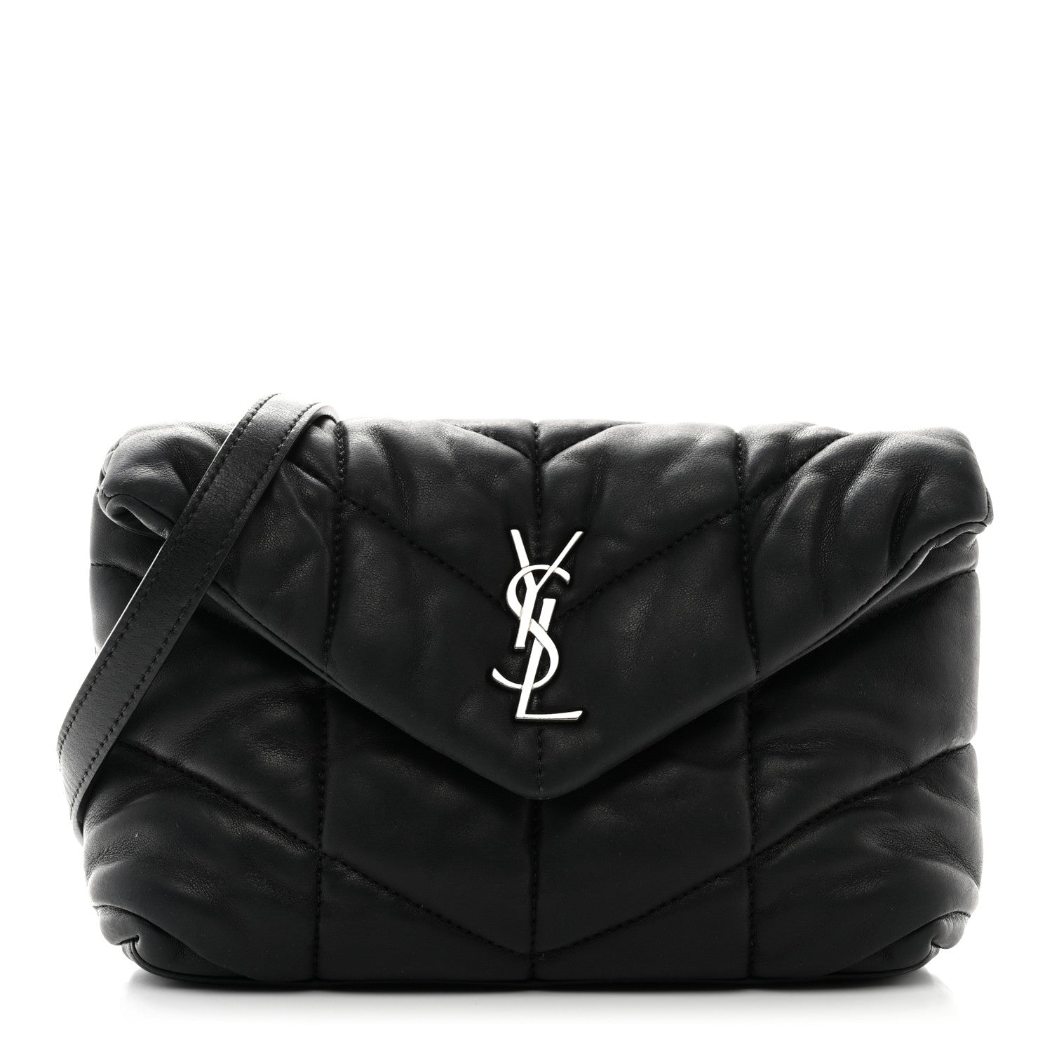 Saint Laurent Lambskin Quilted Toy Loulou Puffer Monogram Chain Satchel Black 1 of 11