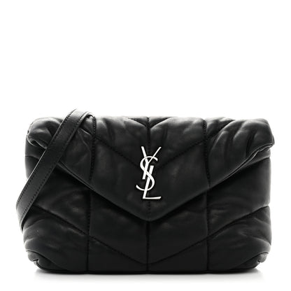 Saint Laurent Lambskin Quilted Toy Loulou Puffer Monogram Chain Satchel Black 1 of 11