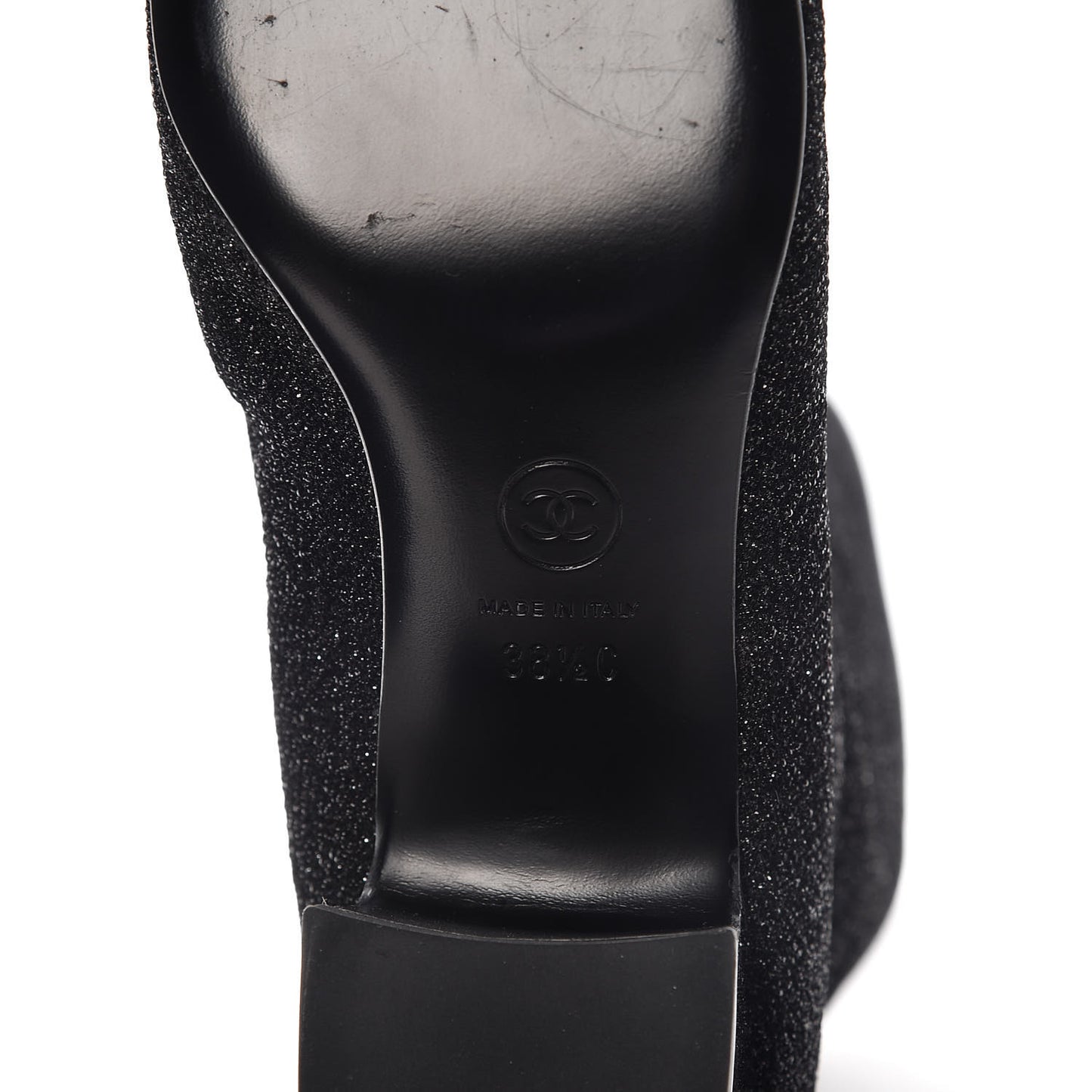 Glitter Patent Cap Toe High Boots 38.5 Black