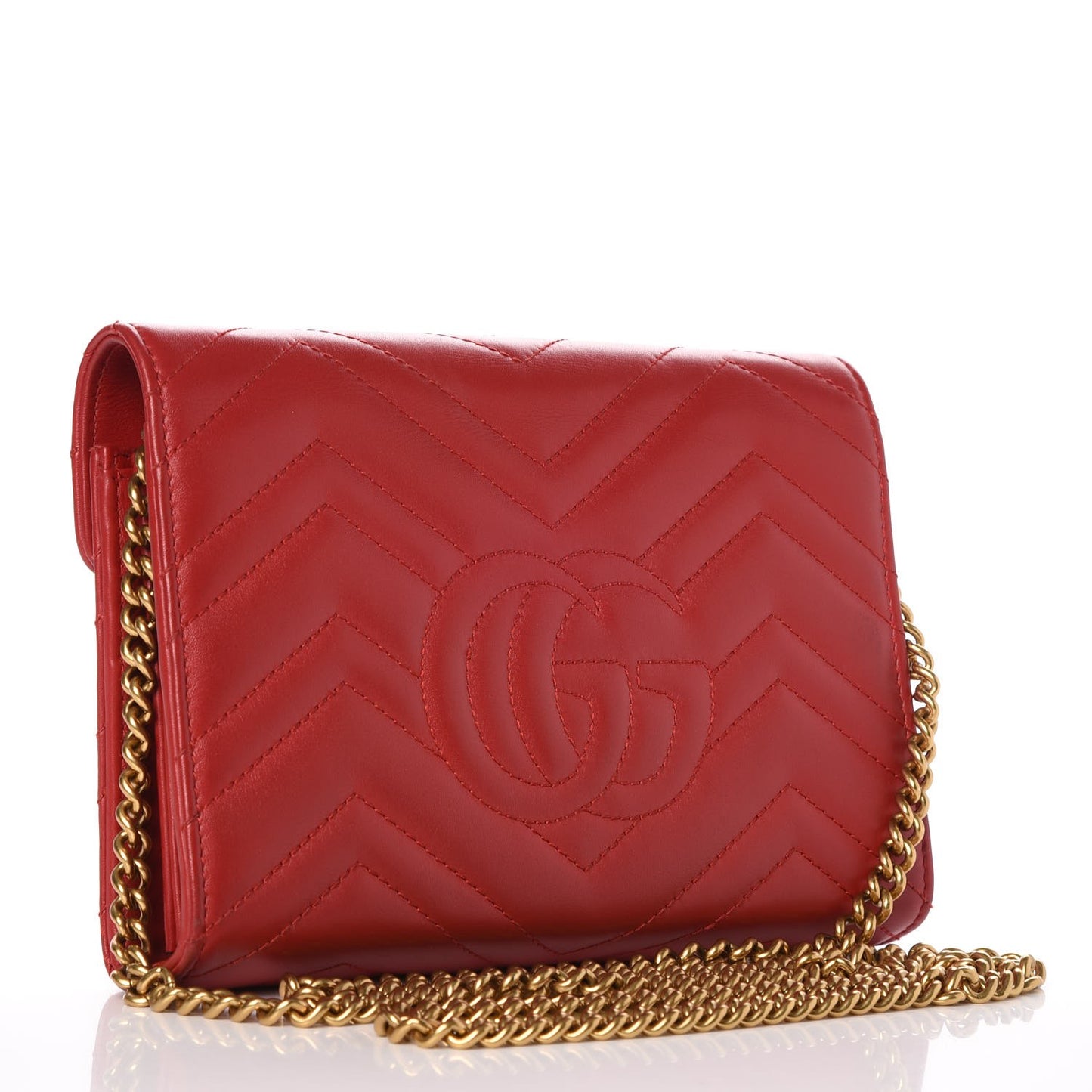 Calfskin Matelasse GG Marmont Chain Wallet Hibiscus Red