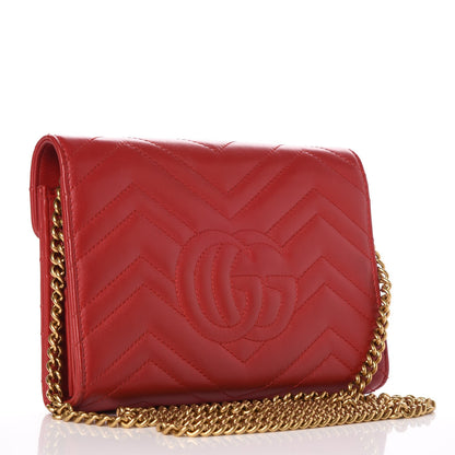 Gucci Calfskin Matelasse GG Marmont Chain Wallet Hibiscus Red 3 of 10