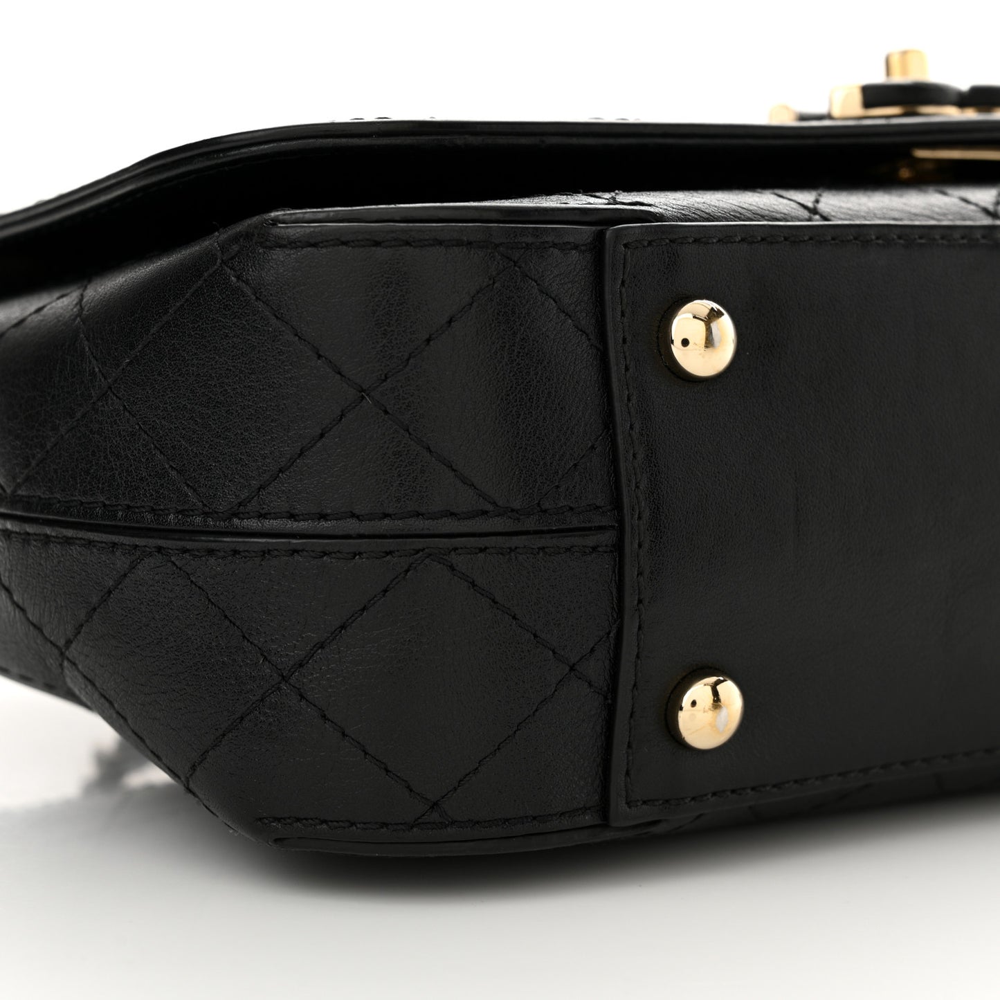 Calfskin Stitched Medium Covered CC Flap Bag Black