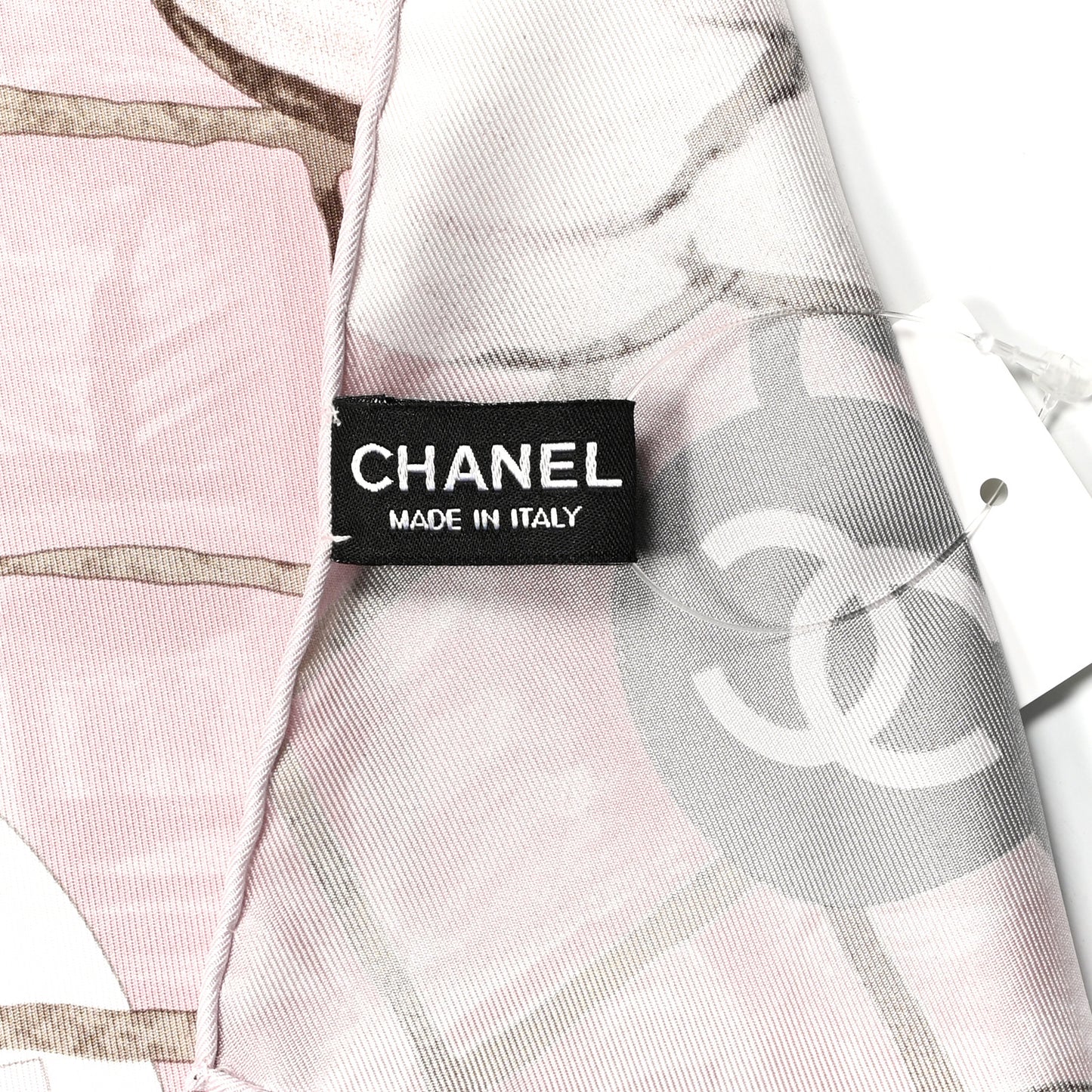 Silk CC Logo Camellia Scarf White Pink