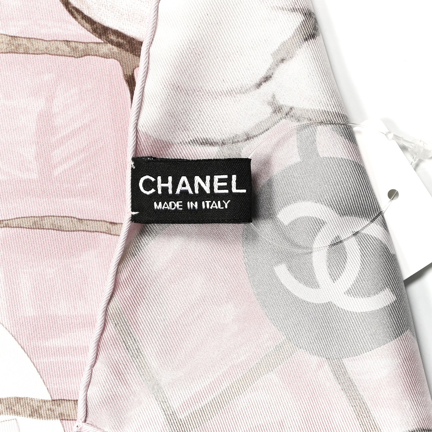 Chanel Silk CC Logo Camellia Scarf White Pink 3 of 3