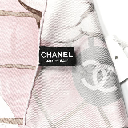 Chanel Silk CC Logo Camellia Scarf White Pink 3 of 3