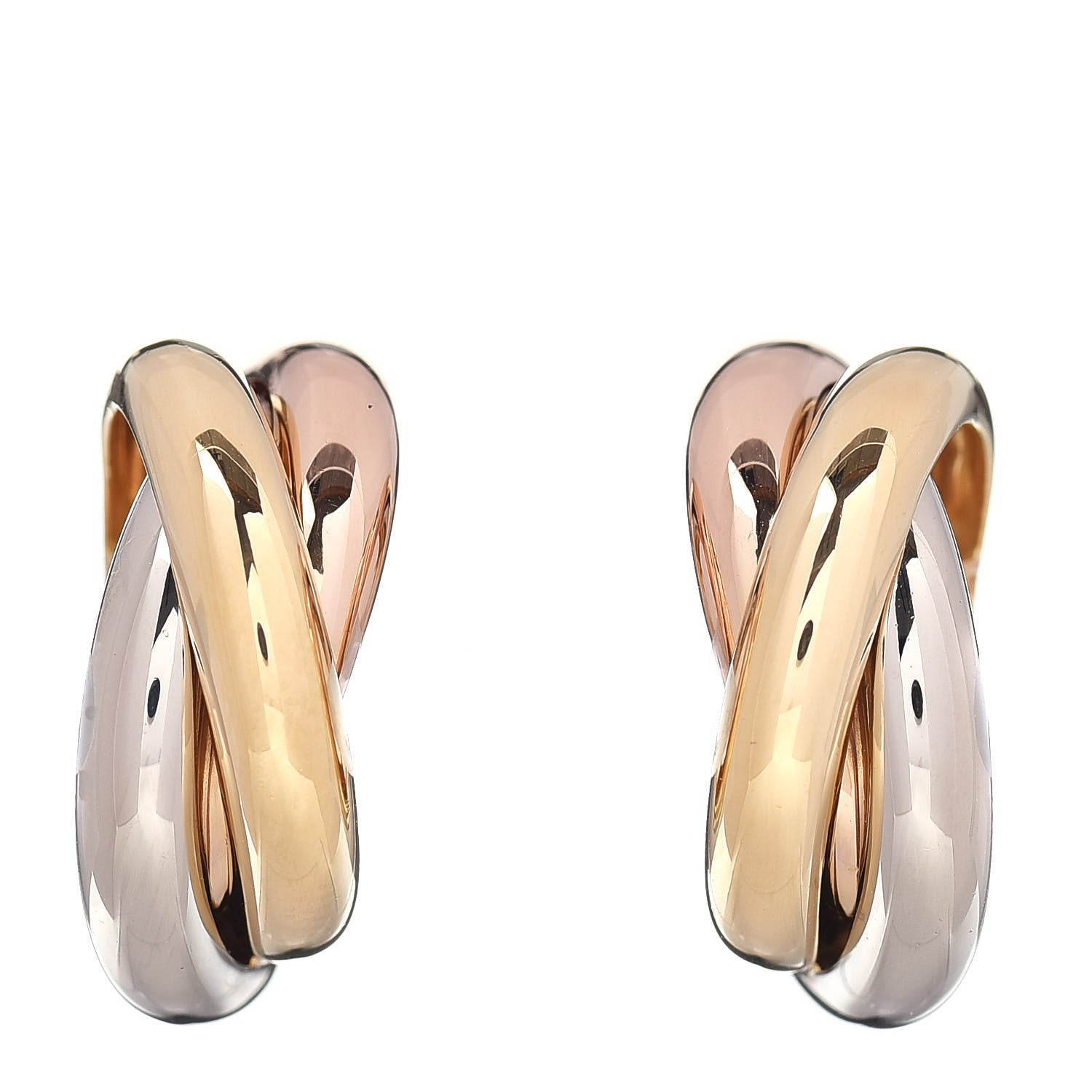 Cartier 18K Pink Yellow White Gold 9.5mm Trinity Hoop Earrings 1 of 4