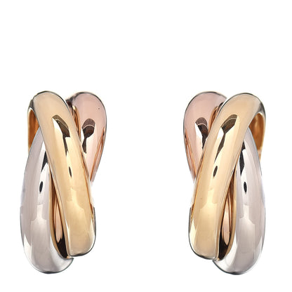 Cartier 18K Pink Yellow White Gold 9.5mm Trinity Hoop Earrings 1 of 4